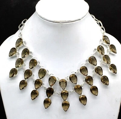 925 Sterling Silver Smoky Quartz Gemstone Handmade Jewelry Necklace S-17-18 - Image 1 of 4