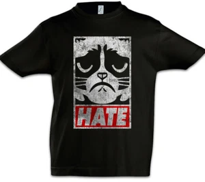 Grumpy Hate Kids Boys T-Shirt Cat Cats Love addicted Addiction Fun Nerd Gamer - Picture 1 of 1