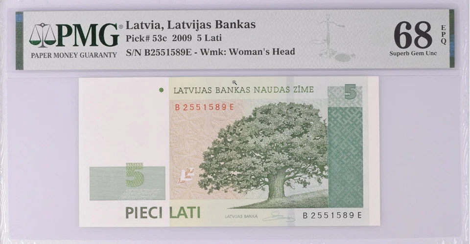 Latvia 5 Lati 2009 P 53 c Superb Gem UNC PMG 68 EPQ - Image 1 of 1