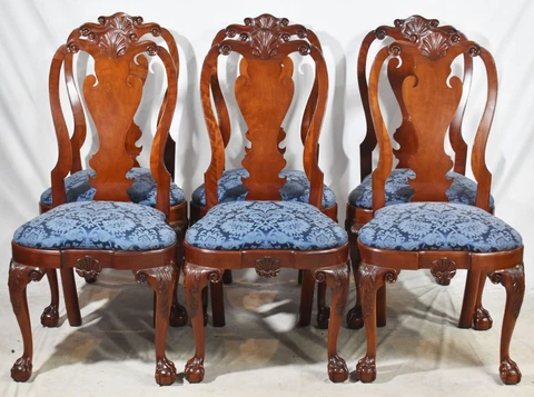 Set of 6 KINDEL Winterthur Collection Mahogany Clawfoot Dinning Chairs Damask Cover