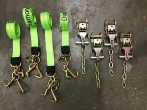 4-PACK Chain Ratchets & RTJ 10' HI-VIZ Green Diamond Weave Straps RollBack Tow - Imagen 1 de 3