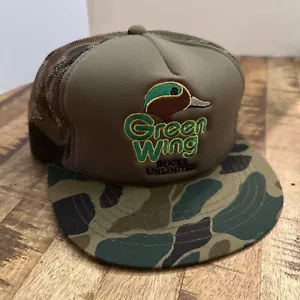 Cappello berretto camionista vintage Ducks Unlimited Greenwing mimetico snapback - Foto 1 di 6