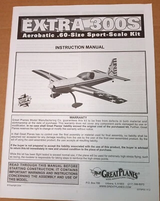Great Planes Extra 300S Sport .60 Size Manual Instruction Book EXT6P03 - Image 1 of 4