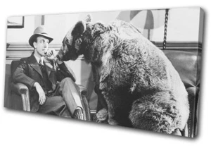 Thinking Man and Bear 1940s comedy Humour SINGLE CANVAS WALL ART Picture Print - Picture 1 of 1