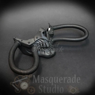 Máscara de mascarada respirador medio esquelético inferior steampunk unisex [negro] Foto 1 de 4