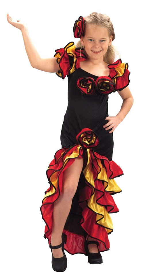 Disfraz de Rumba Niñas Niño Flamenco Español Mexicano Vestido Elegante Conjunto Nuevo Foto 1 de 1