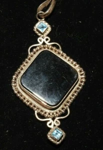 Sterling Silver Pendant .925 with Black Gemstone and Aquamarine gemstones - Picture 1 of 7