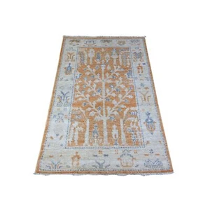 3'1"x4'9" Orange Oushak Cypress Willow Tree Design Wool Hand Knotted Rug G88510 - Picture 1 of 6