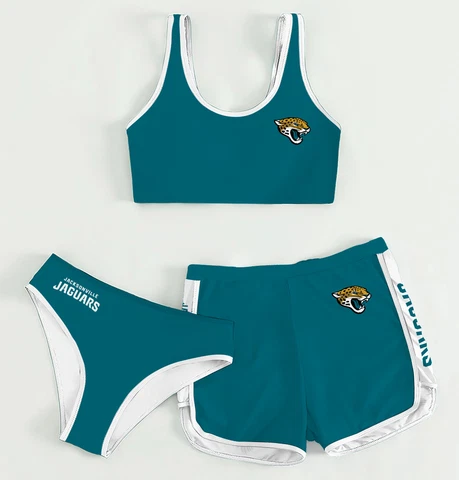 Jacksonville Jaguars Women's Athletic Bikini 3PCS Crop Top With Shorts Swimwear Cover
