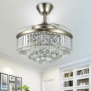 36"/42" Crystal Ceiling Fan Chandelier with Led Light Remote Retractable Blades