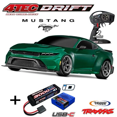 Traxxas 4-TEC Ford MUSTANG Vert 1/10 Dérive Rtr + 3000 MAH Lipo Batterie + Usb-C - Photo 1/4