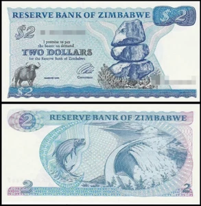 1980 ZIMBABWE 2 DOLLARS BANKNOTE CURRENCY UNC - Picture 1 of 1