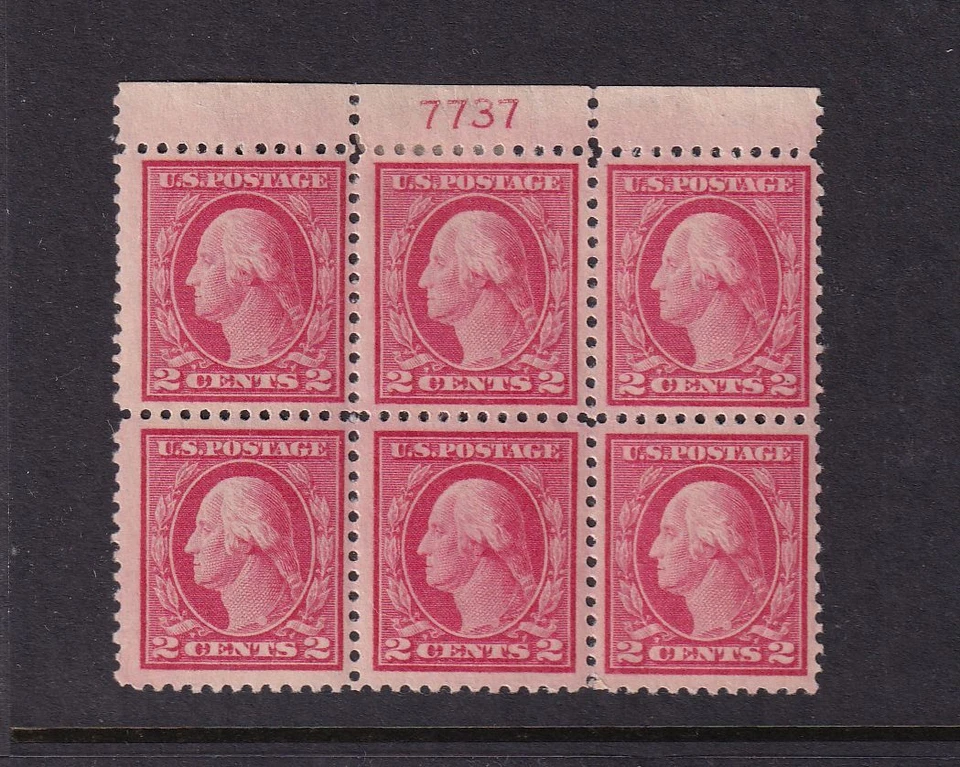 1917 Washington 2c carmine Sc 499 MH with original gum OG, plate block (3A - Image 1 of 1