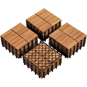 27PCS Patio Interlocking Tiles Acacia Wood Slat - NIB - Picture 1 of 9