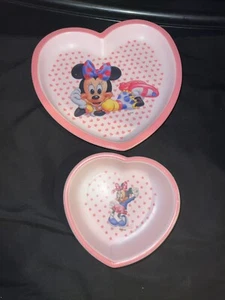 SELANDIA Disney's Minnie Mouse Pink Heart-Shape Plate & Bowl. - Picture 1 of 4
