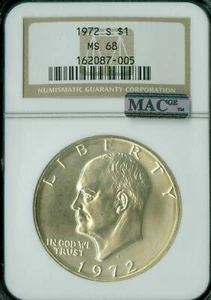 1972 S EISENHOWER SILVER DOLLAR NGC MS68 PQ 2ND FINEST MAC SPOTLESS * - Picture 1 of 4