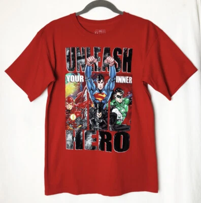 Camiseta para niños Liga de la Justicia Roja DC Comics Batman Superman Flash Linterna Verde Foto 1 de 4