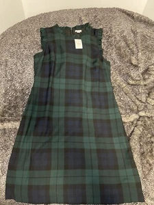 J. Crew Black Watch Plaid Ruffle-Neck Suiting Dress BT108 Women’s size 10 - Picture 1 of 5