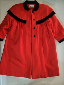 Vintage Rothschild Dress Coat Girls Size 8 Red Velvet Trim Bow Wool Nylon Retro - Picture 1 of 14