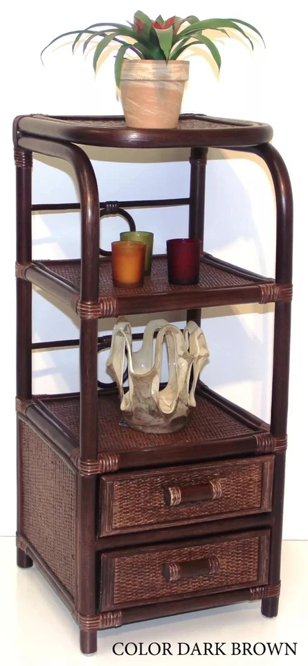 Librería Hecha a Mano Diseñador Ratán Mimbre con 2 Cajones 3 Estantes, Marrón Oscuro Foto 1 de 1