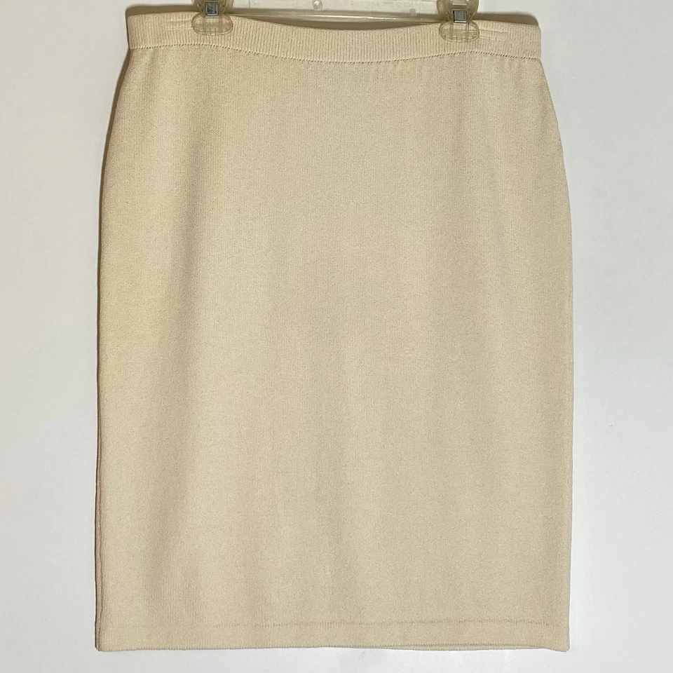 St John Collection Skirt Womens 12 Beige Tan Cream Santana Knit Knee Length USA - Image 1 of 4
