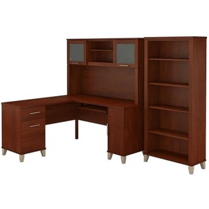 Bush Furniture Somerset 60W L Desk with Hutch & Bookcase in Cherry - Picture 1 of 8