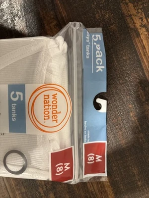 Wonder Nation 5 Pack Boys Tanks Size M (8) White 100% Cotton - Image 1 of 4