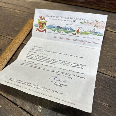 Tasmanian Government Tourist Bureau Vintage 1969 Letterhead  - image 1 of 4