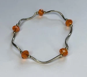 Bracciale Vintage Sterling Wave Bead Elasticizzato Pietre Arancioni Y2K - Foto 1 di 4