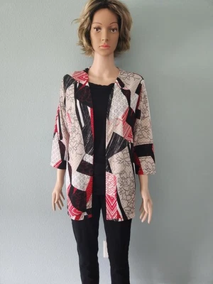 Chaqueta tejida Chico's Easy Wear talla 2/grande roja/negra/beige/blanca/floral  Foto 1 de 4