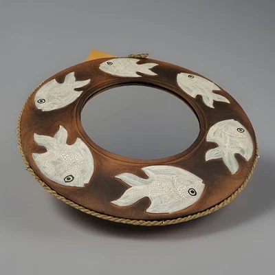 Decorative Rustic Look Round Mirror With Handpainted Fish Design 15.75” - Image 1 of 4