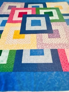 QUILT TOP-MULTI COLOR PATCHWORK 54” X 54” SQ. BED, LAP, SOFA, DECOR~U.S.A. - Picture 1 of 7