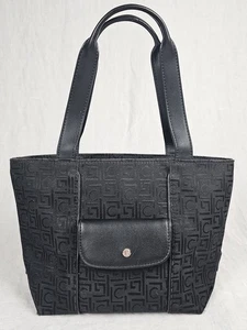 Vintage Y2K Liz Claiborne Black Monogram Mini Tote Bag Handtasche Innentasche mit Reißverschluss - Bild 1 von 12