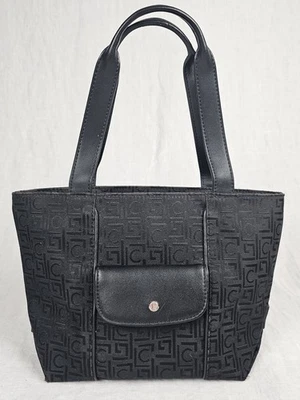 Vintage Y2K Liz Claiborne Black Monogram Mini Tote Bag Purse Inner Zipped Pocket - Image 1 of 4