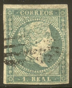 SPAIN #42 Used - 1856 1r Greenish Blue ($200) - Foto 1 di 1