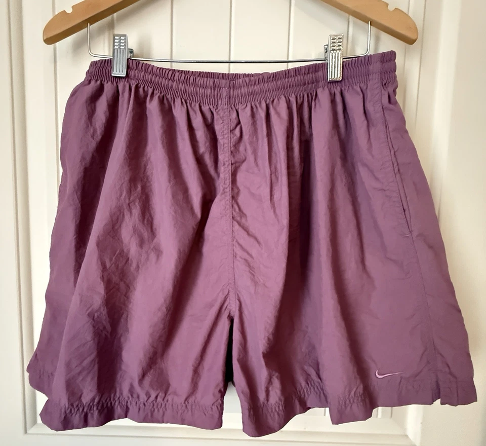 VTG Nike XL Nylon Running Mini Swoosh Shorts Mauve Y2K Silver Tag Embroidered - Image 1 of 4