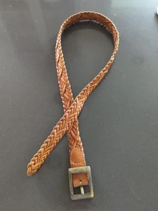 Cinturón Trenzado De Colección Años 90 Y2K Liz Claiborne Cuero Marrón Hebilla Tono Dorado M29 - Imagen 1 de 9