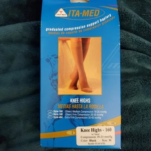 ITA-MED Compression Support Hosiery Knee High Stockings Sheer M Black 18-20 mmHg - Picture 1 of 7