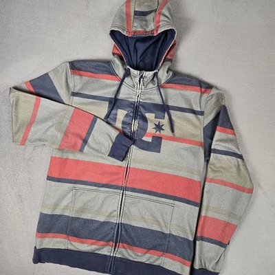 Винтажная мужская толстовка с капюшоном DC для скейтбординга 2XL в полоску толстовка Y2K киберпанк хип-хоп - Изображение 1 из 4