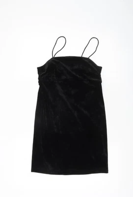 Topshop Mujer Negro Pequeño Reino Unido 6 Terciopelo Vestido Sin Mangas Fiesta Cóctel Foto 1 de 4