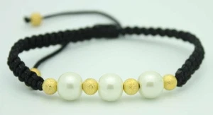 Makramee Perlen Armband mit Gold Messing und Perlen NEU - Bild 1 von 1