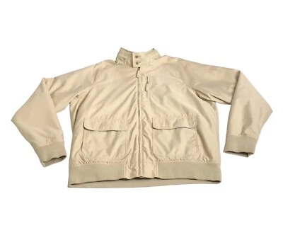 Lands End Jacket Mens LT Large Tall Tan Khaki Bomber Hideaway Hood Utility Coat - Image 1 of 4