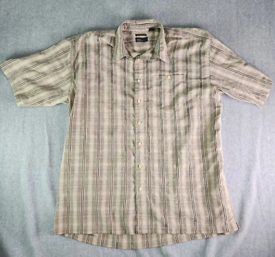 Marc Edwards Men's 2XLT Plaid Short Sleeve Button Shirt Beige Brown Microfiber - Image 1 of 4