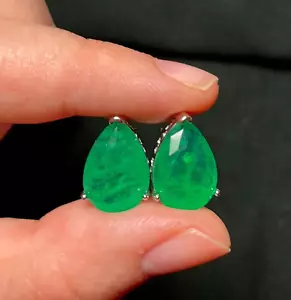 Kolumbianische Smaragd Ohrringe Edelstahl Pfosten Pearcut Smaragd Ohrringe - Bild 1 von 9