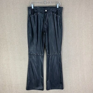 Vintage Faux Leather Pants L *32x31* Y2K Womens Black Flared Studded Vegan - Picture 1 of 15