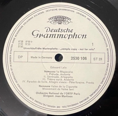 DGG 2530 106 WHITE PROMO Martinon, ORTF: Lalo: Namouna Rhapsodies 1, 2, Valse NM - Image 1 of 2