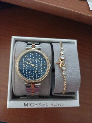 Orologio Michael Kors MK1021 silver e gold più bracciale SET REGALO MK NUOVO - Immagine 1 di 4