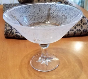 Vintage EAPG Frosted Etched Glass Compote Leaf Flower Pattern - Picture 1 of 4
