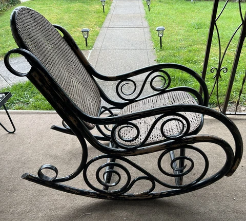 Thonet Style Vtg MCM Bentwood Rocker Cane Back Rocking Chair Unbranded Cover