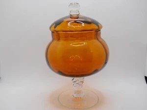 VTG Empoli Amber Italian Art Glass Candy Dish Clear Twisted Stem 8.5" H - Bild 1 von 6
